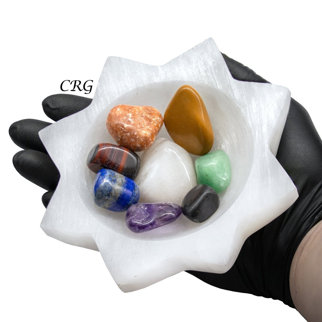 QTY 1 - 7 Stone Tumbled Set with Selenite Sun Bowl