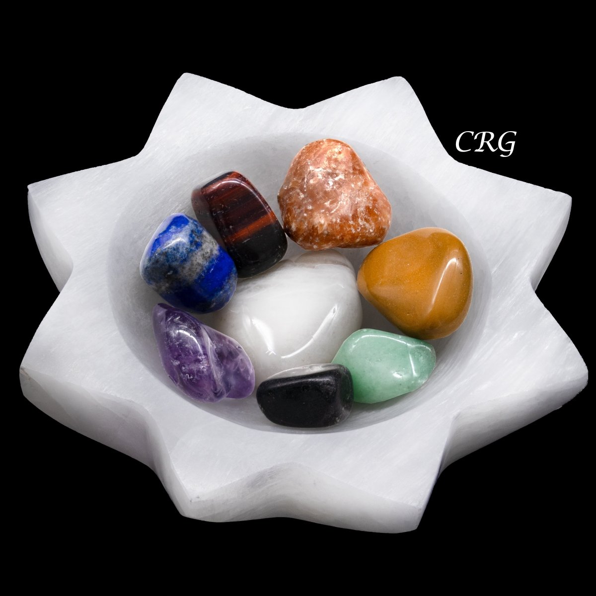 QTY 1 - 7 Stone Tumbled Set with Selenite Sun Bowl
