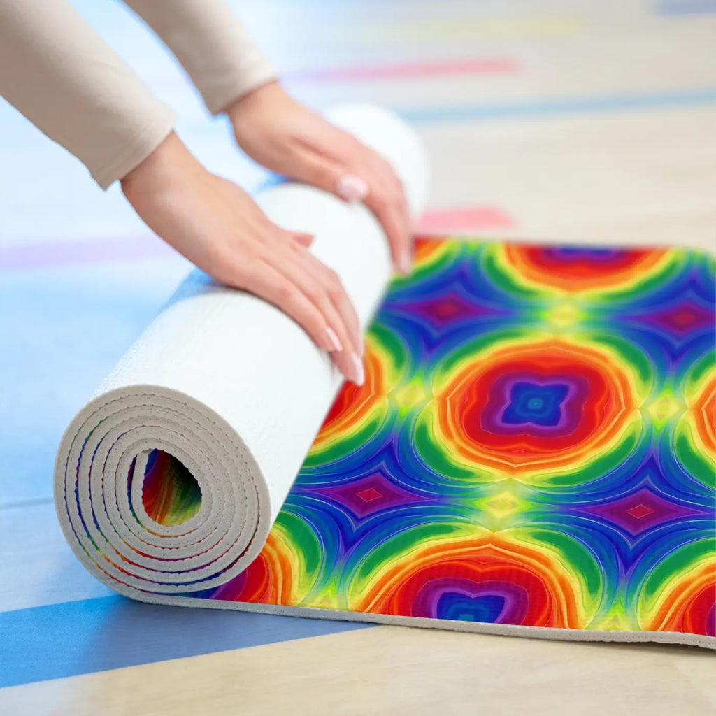 Rainbow Kaleidoscope Foam Yoga Mat Energy Flow - Dipaliz