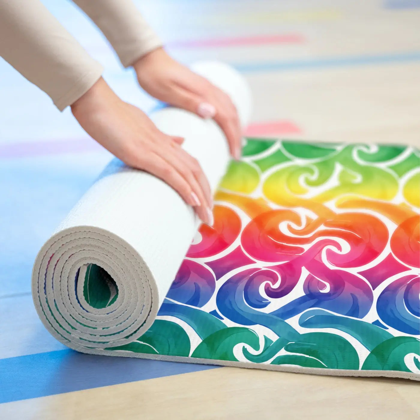 Rainbow Wave Foam Yoga Mat - Surf Design 24x72 - Dipaliz