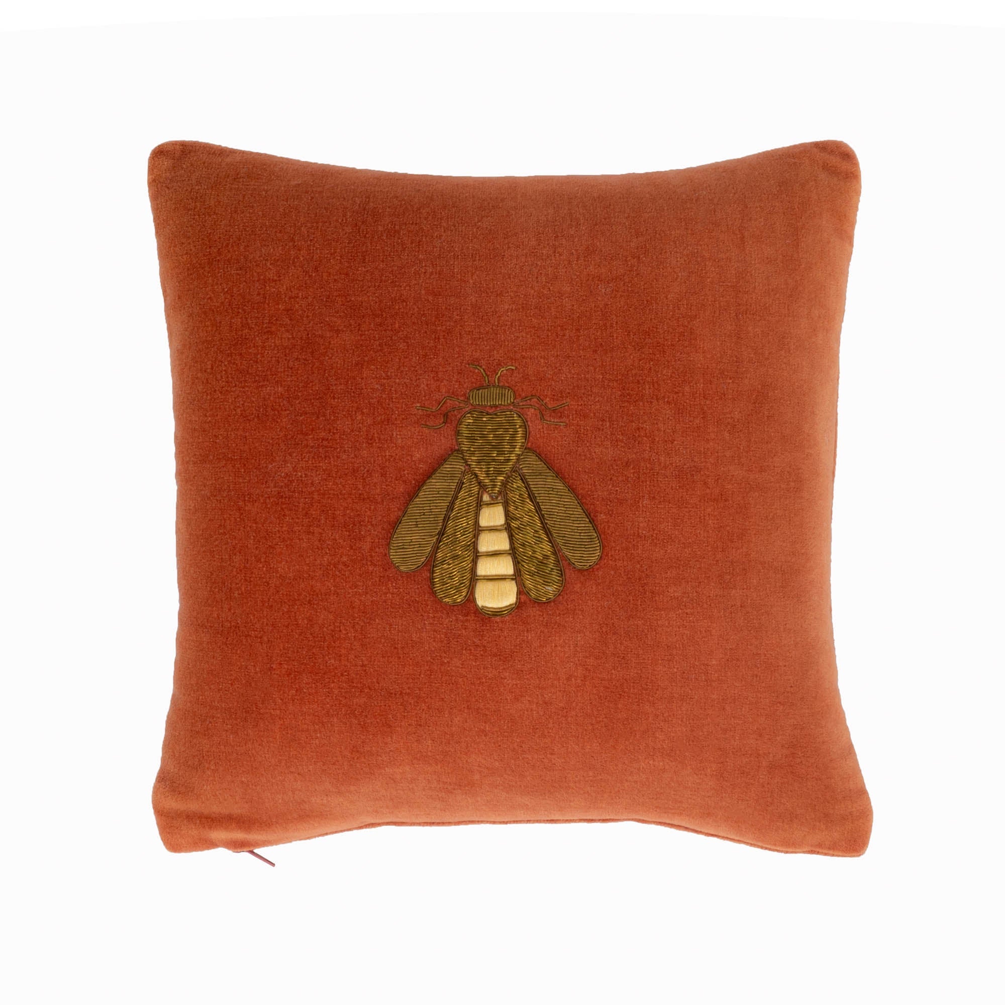 Red Bee Silk Velvet Throw Pillow Cover, 12"X12"