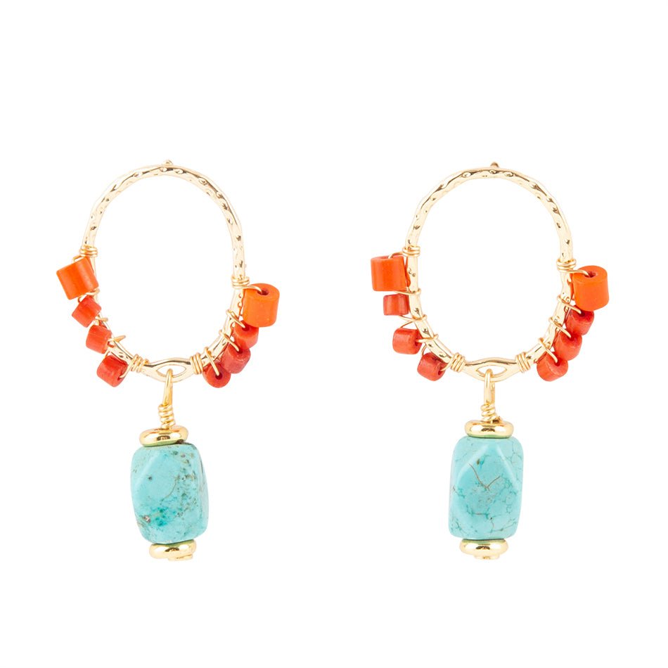 Red River Turquoise and Coral Post Earrings