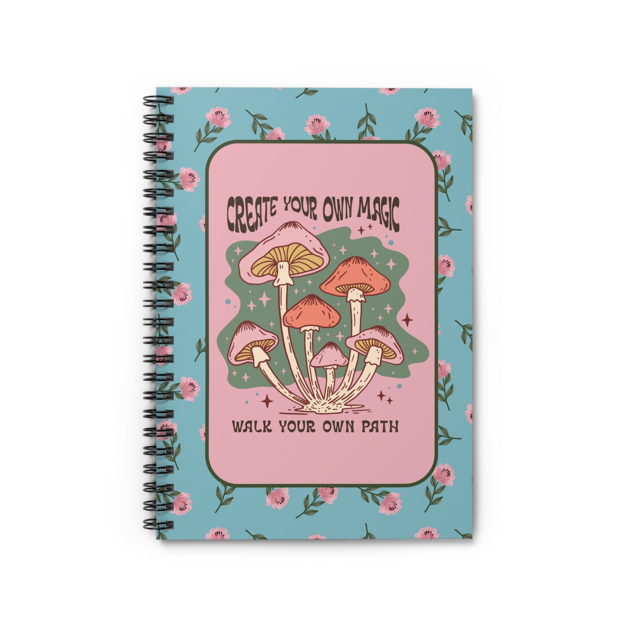 Retro Mushroom Notebook with Cottagecore Flowers: Create Your Own Magic | Cute Floral Spiral Notebook