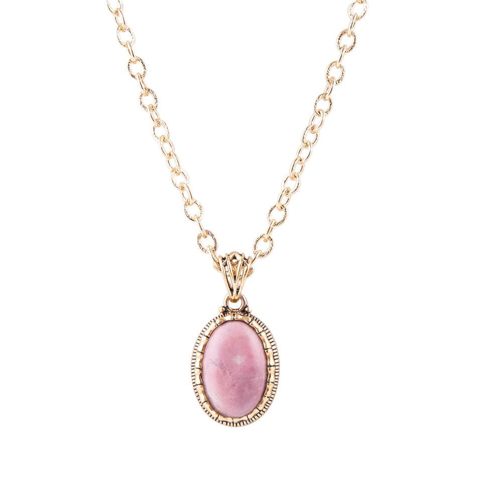 Rhodonite and Bronze Pendant Necklace