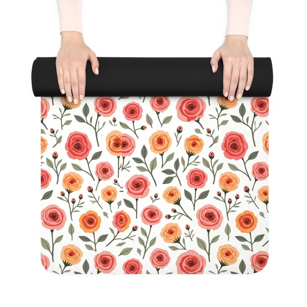 Elegant Rose Floral Rubber Yoga Mat Sleek Practice - Dipaliz