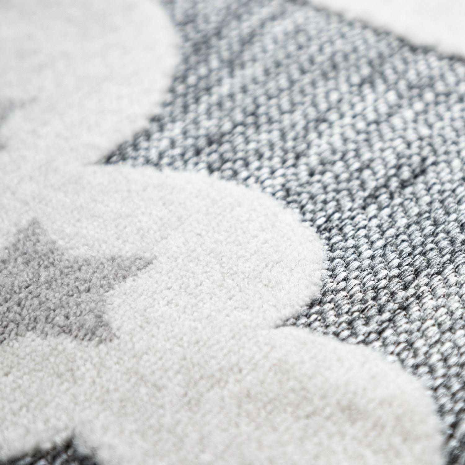 Round Kids Rug Tweet Cuddling Moon & Stars in the Night Sky in Mottled Grey