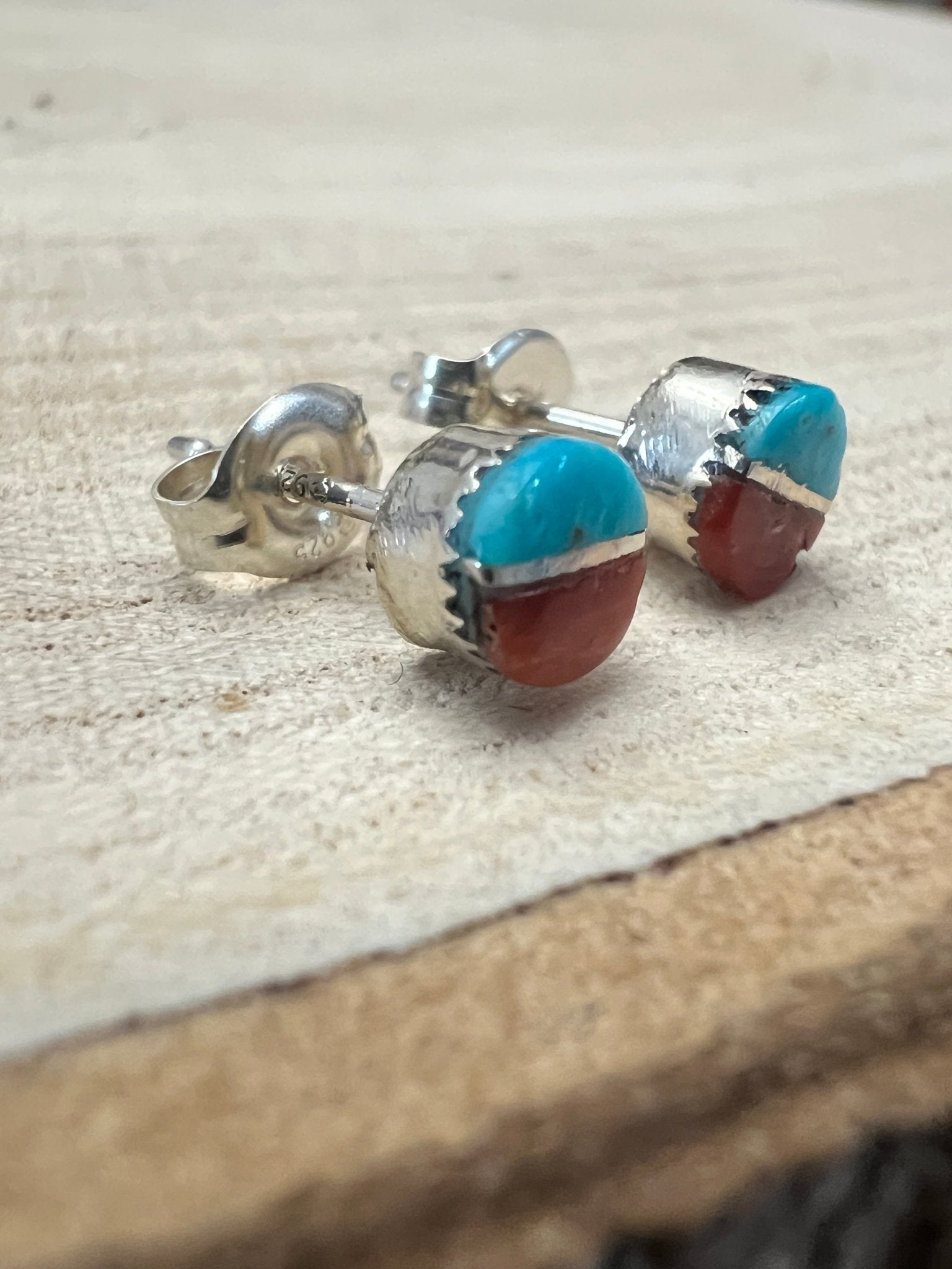 Rowena Laweka Turquoise and Coral Post Earrings