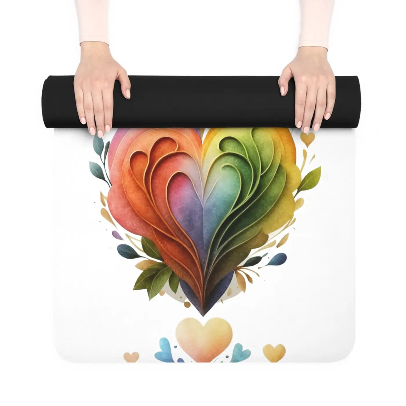 Colorful Hearts Rubber Yoga Mat - Non Slip Microfiber - Dipaliz