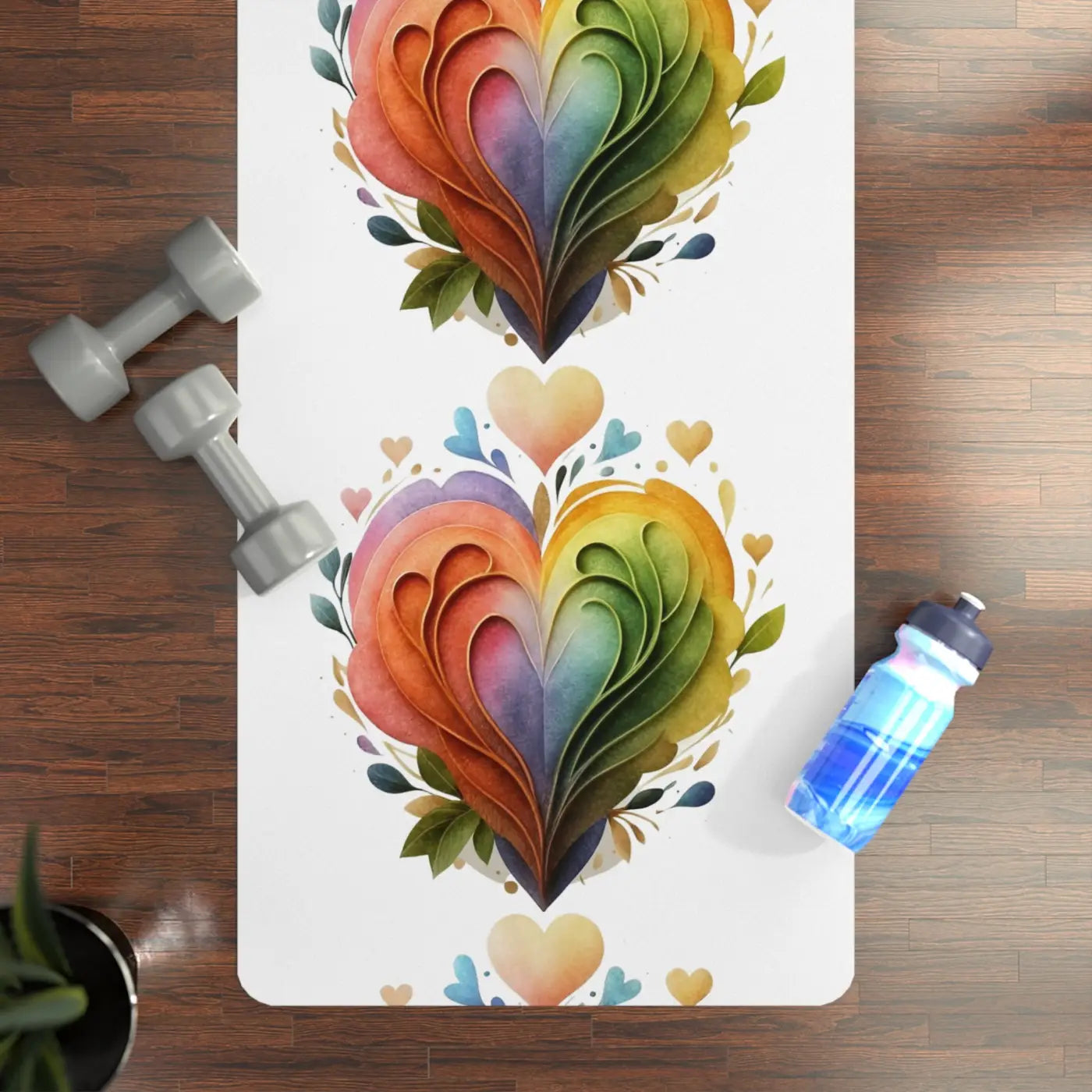 Colorful Hearts Rubber Yoga Mat - Non Slip Microfiber - Dipaliz