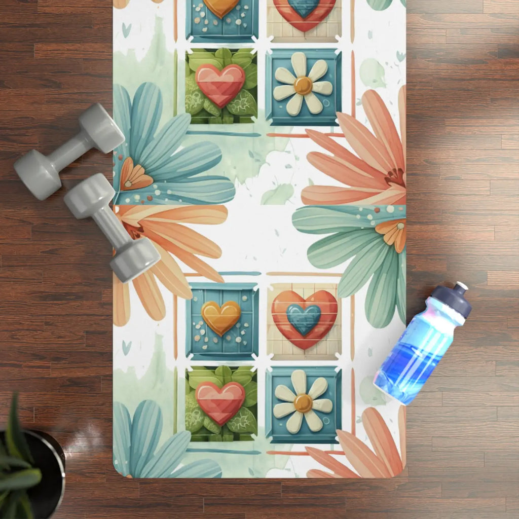 Non-Slip Hearts and Flowers Yoga Mat - Rubber 24x68 - Dipaliz