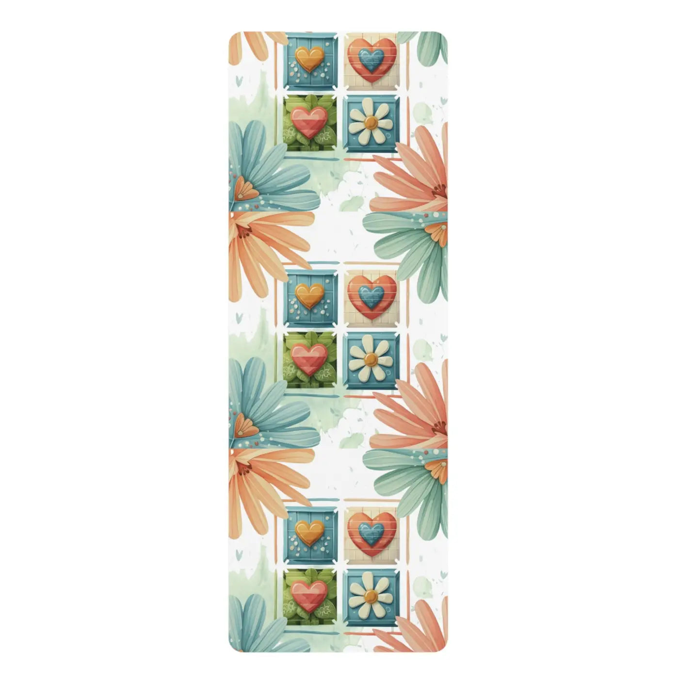 Non-Slip Hearts and Flowers Yoga Mat - Rubber 24x68 - Dipaliz
