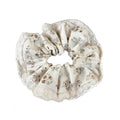 White Velvet Brown And Light Blue Floral Hair Scrunchie