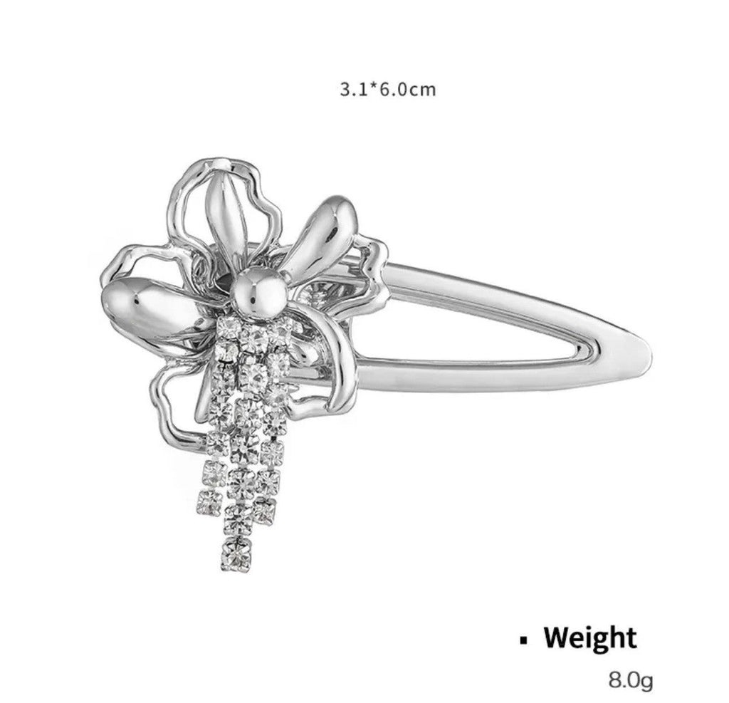 Silver Flower With Rhinestones Hair clip