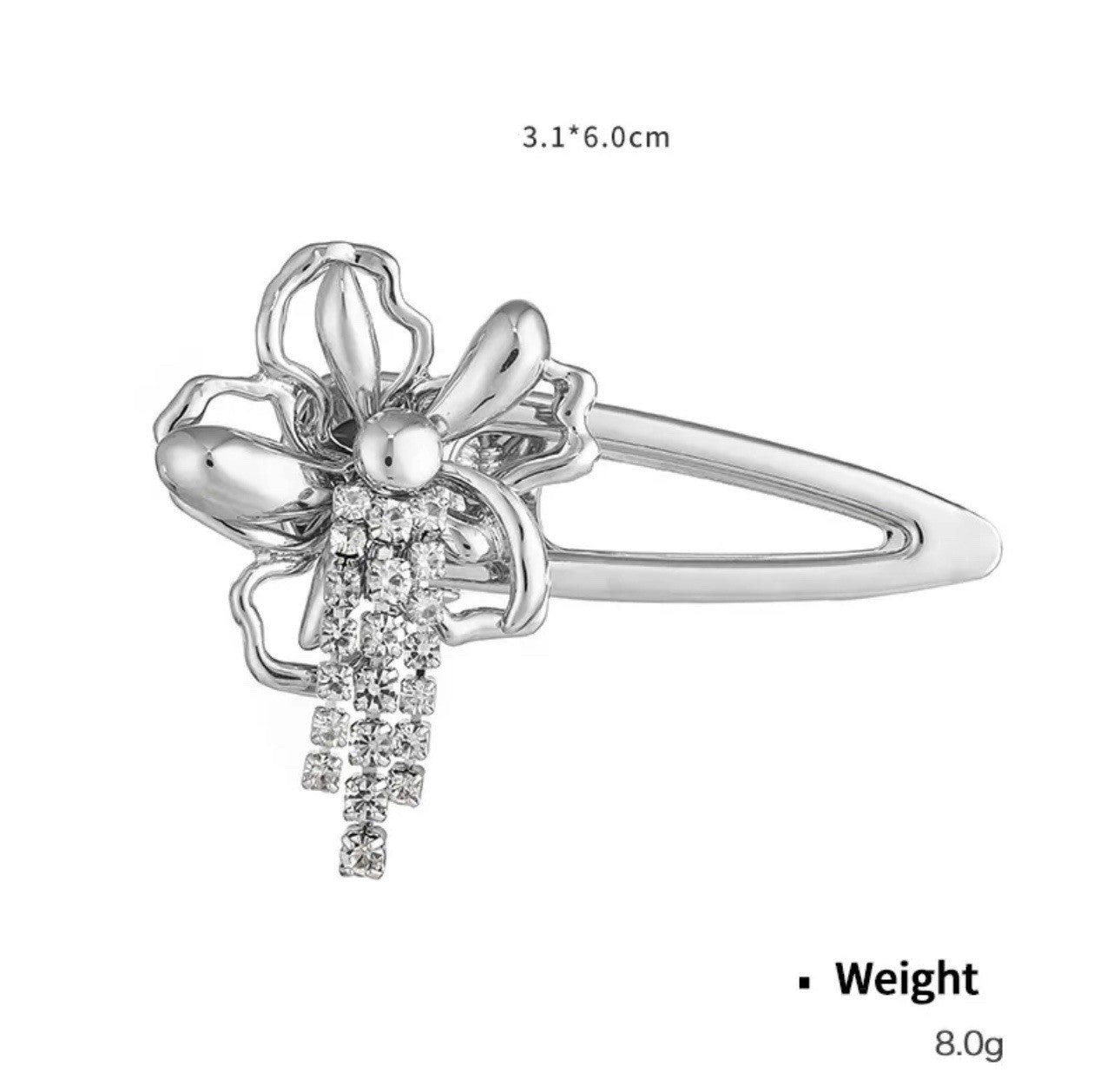 Silver Flower With Rhinestones Hair clip