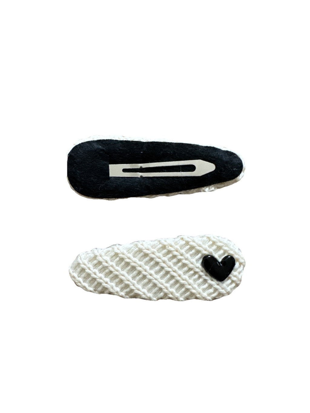 White Oval Heart Crochet Fabric 2 Piece Hair Clip Set