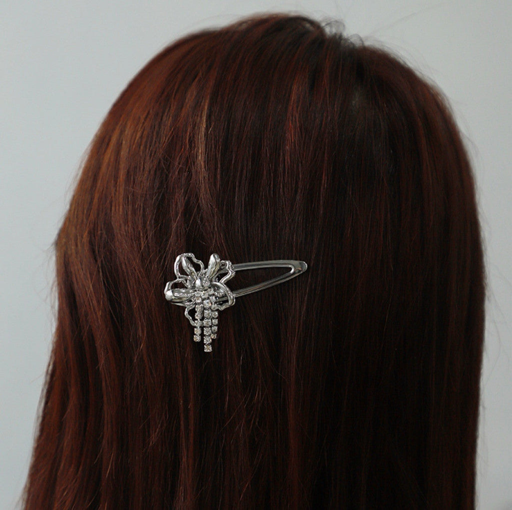 Silver Flower With Rhinestones Hair clip