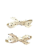 White And Black Polka Dots Fabric Bows Hair Clip Set
