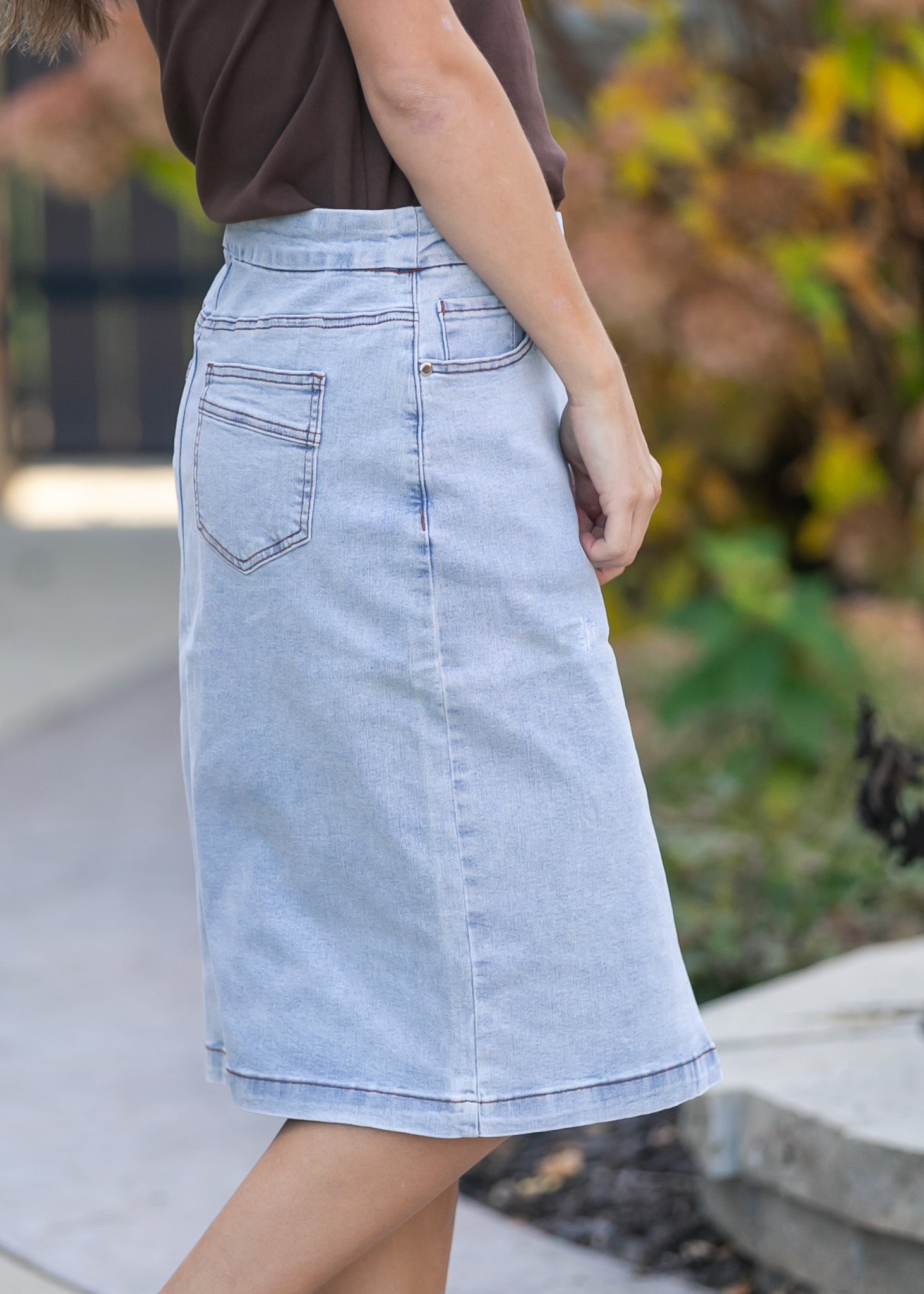 Sandra Light Wash Denim Midi Skirt - FINAL SALE