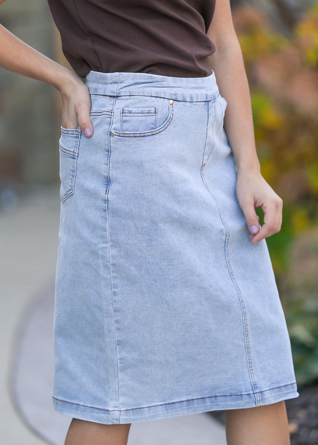 Sandra Light Wash Denim Midi Skirt - FINAL SALE