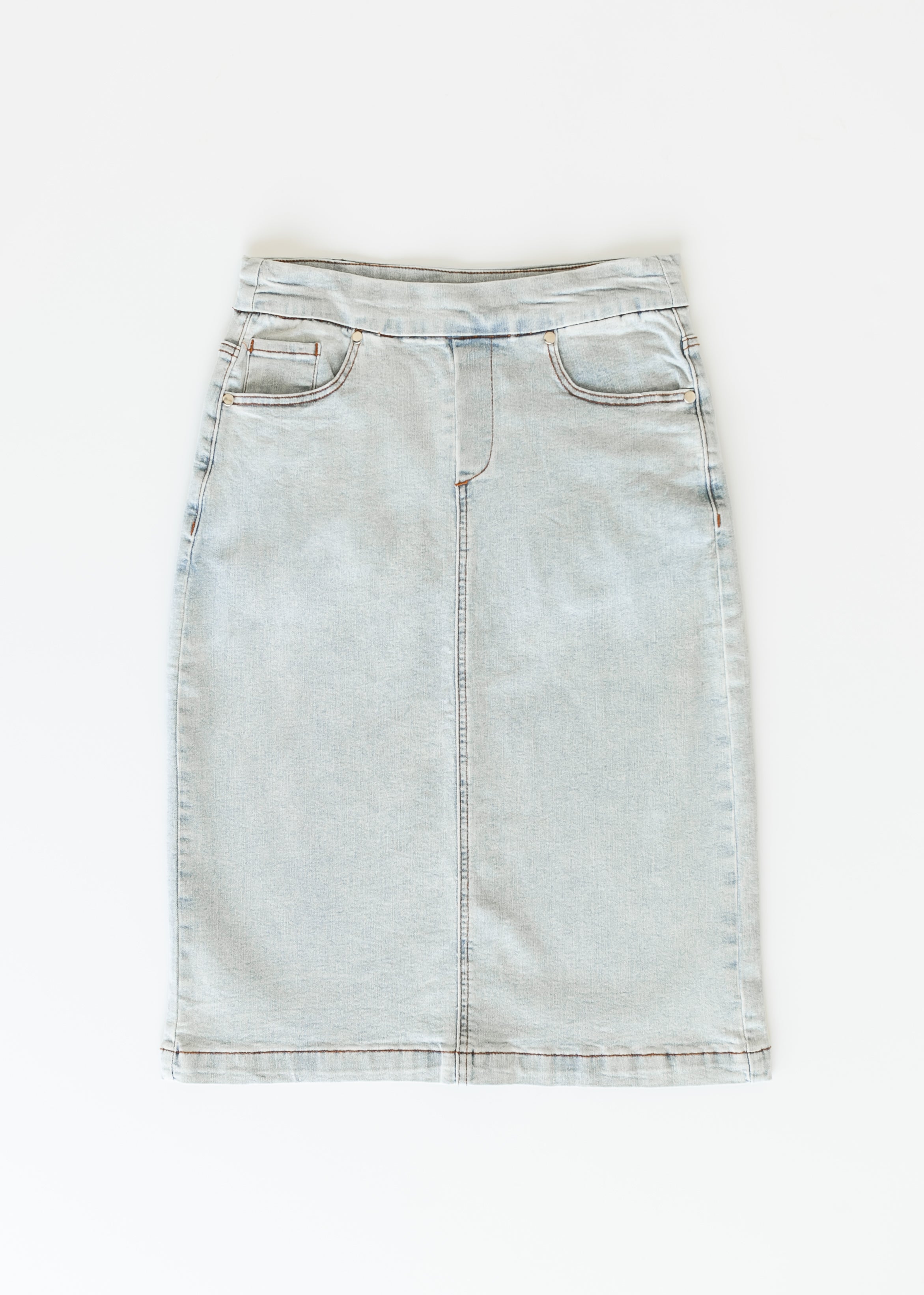 Sandra Light Wash Denim Midi Skirt - FINAL SALE