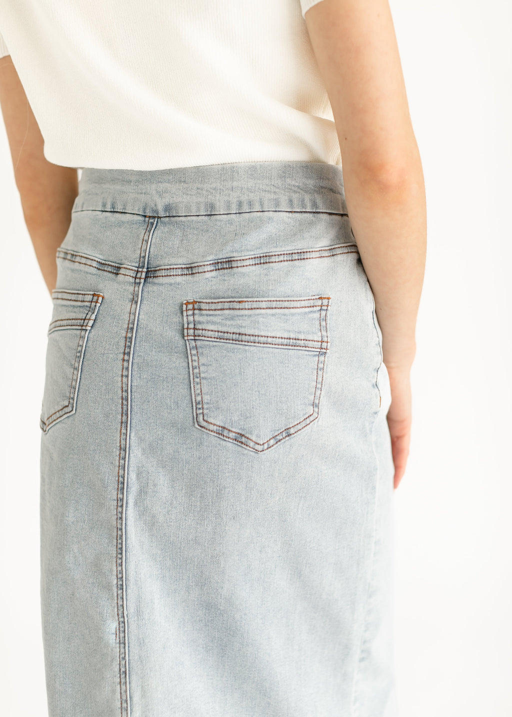 Sandra Light Wash Denim Midi Skirt - FINAL SALE