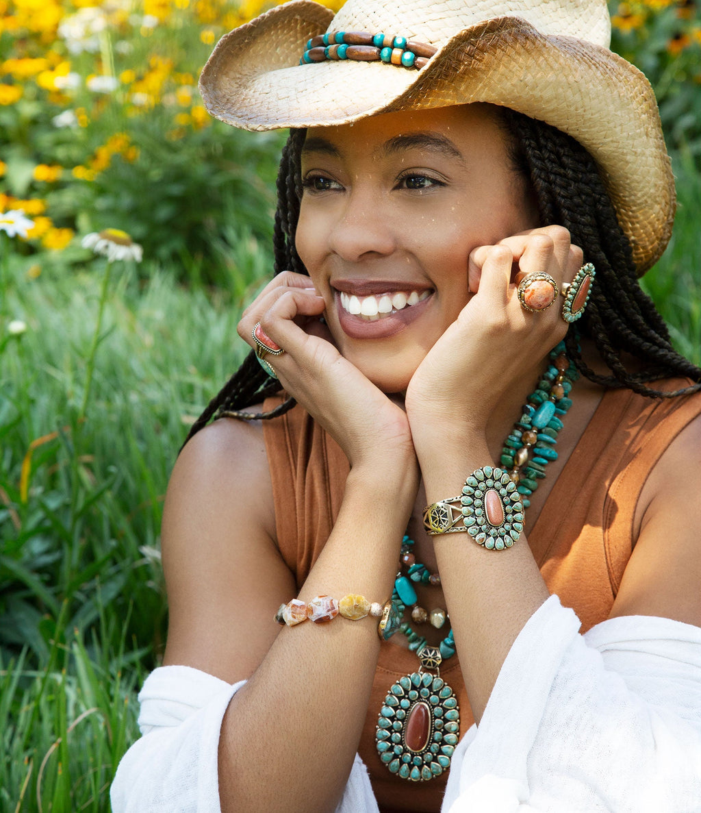 Sedona Blue Turquoise Goldtone Statement Cuff Bracelet
