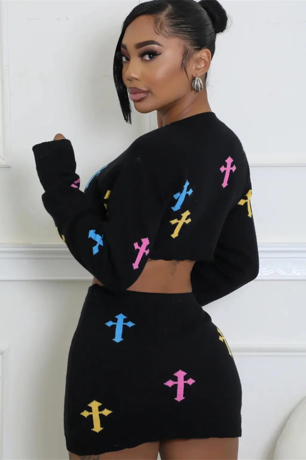 Crossin' Paths Mini Skirt Set - Black