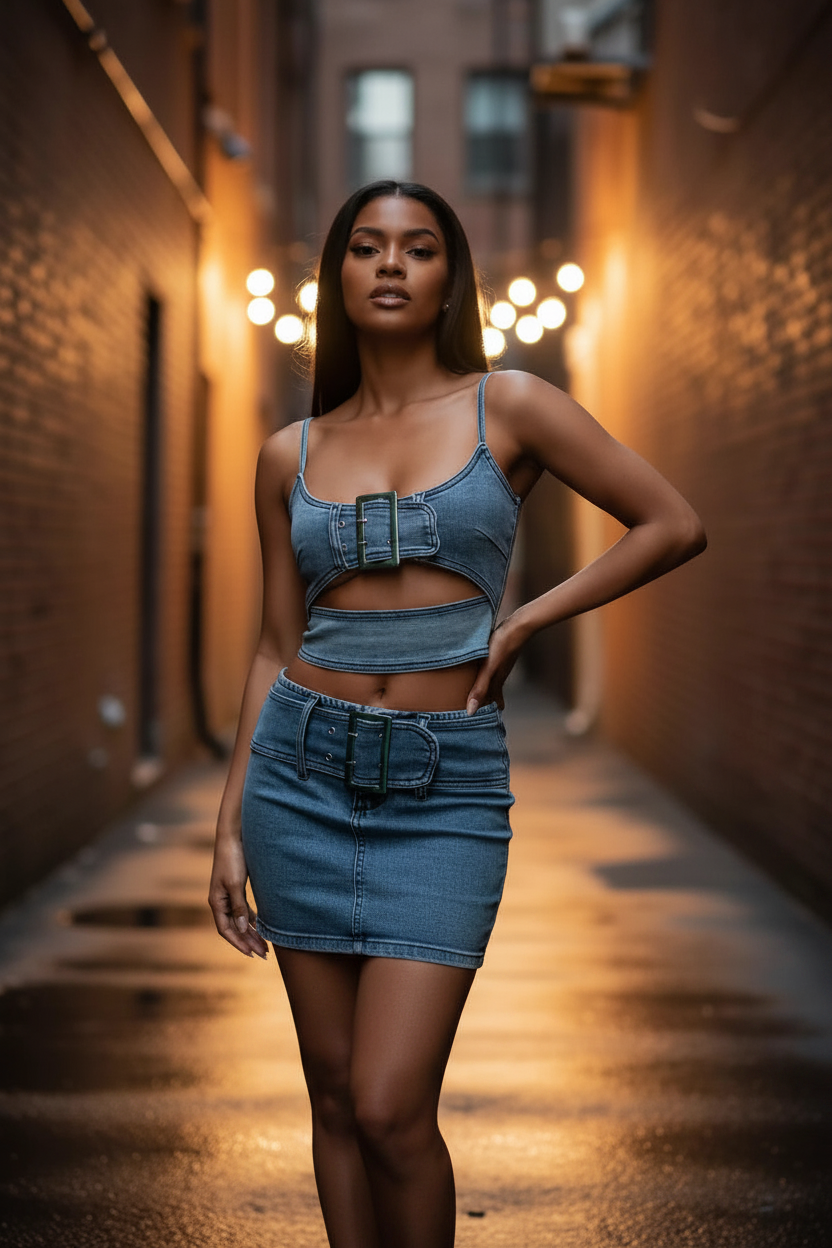 Stylish Women's Denim Skirt Set