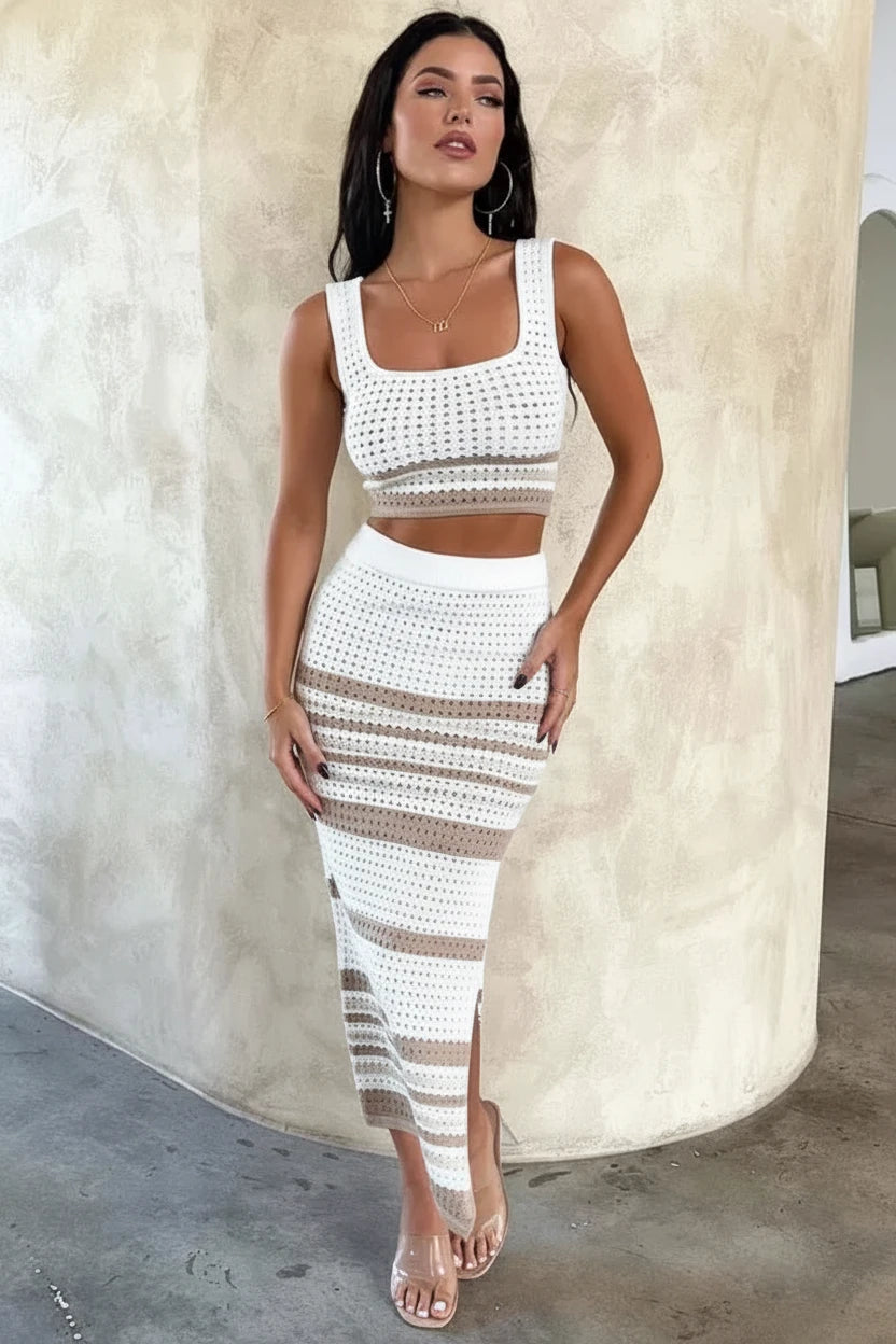 Sexy Split Skirt Set Khaki