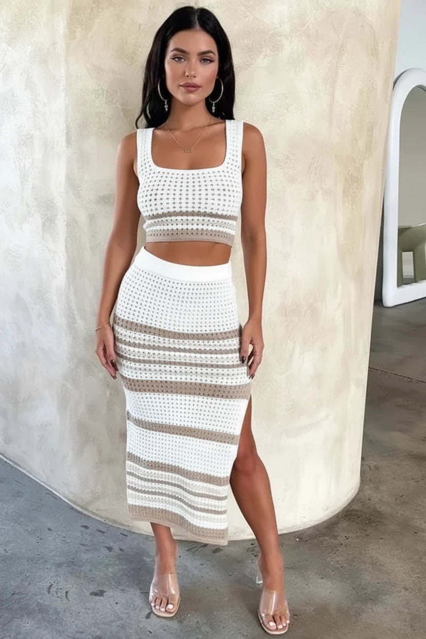 Sexy Split Skirt Set Khaki