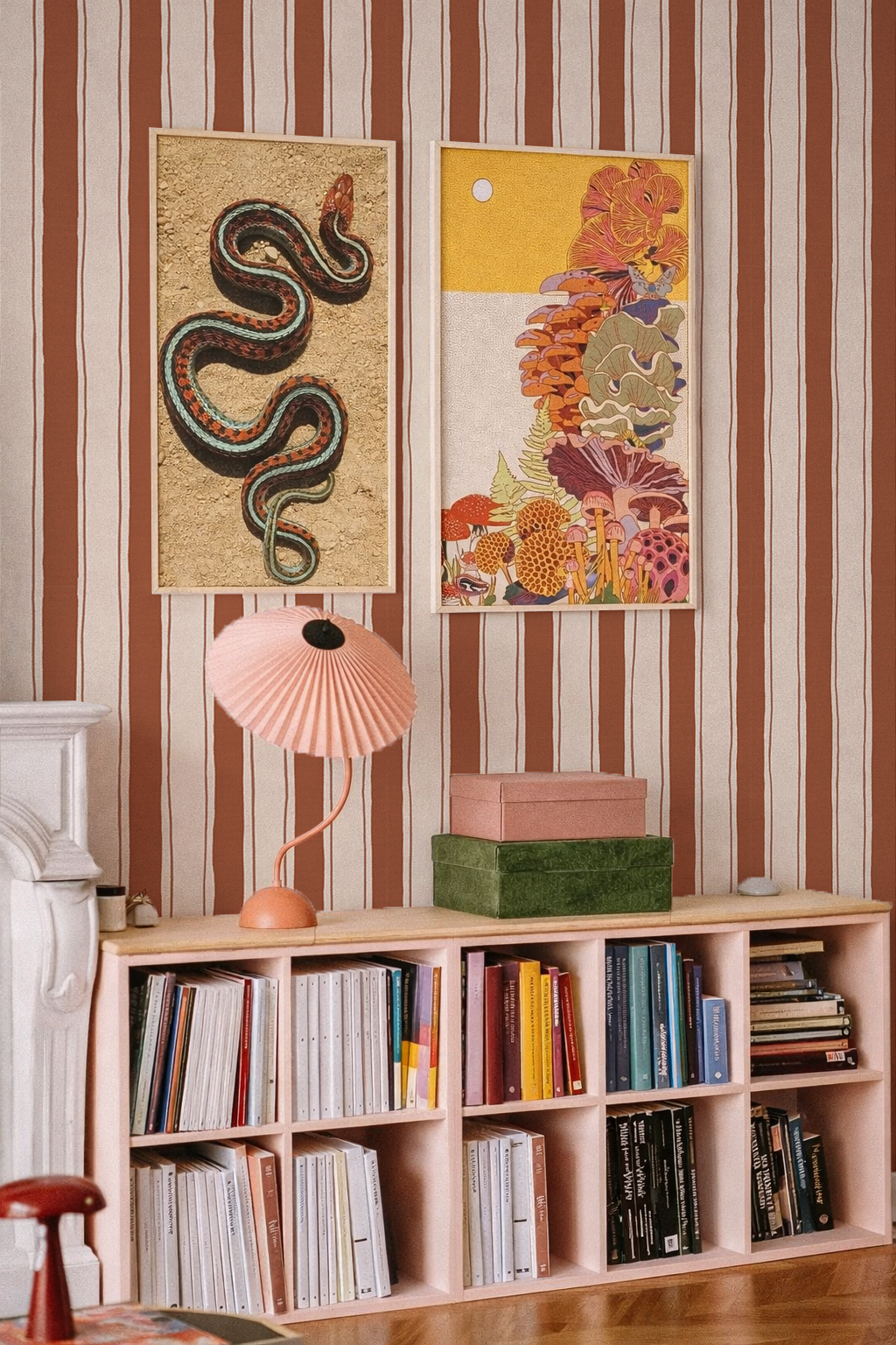 Riviera Stripe Wallpaper, off-white and rust
