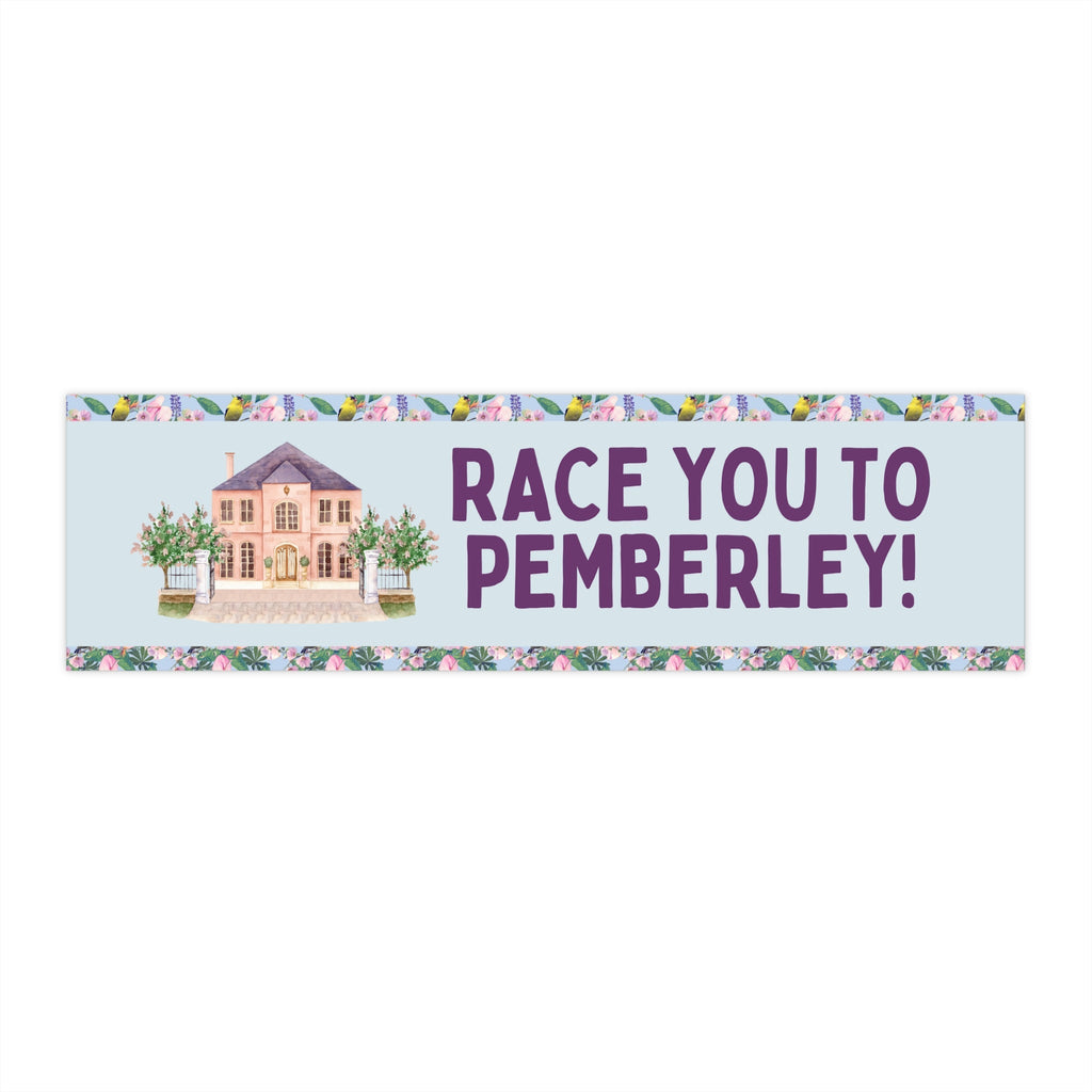 Silly Jane Austen Bumper Sticker with Vintage Botanicals: Race You to Pemberley!