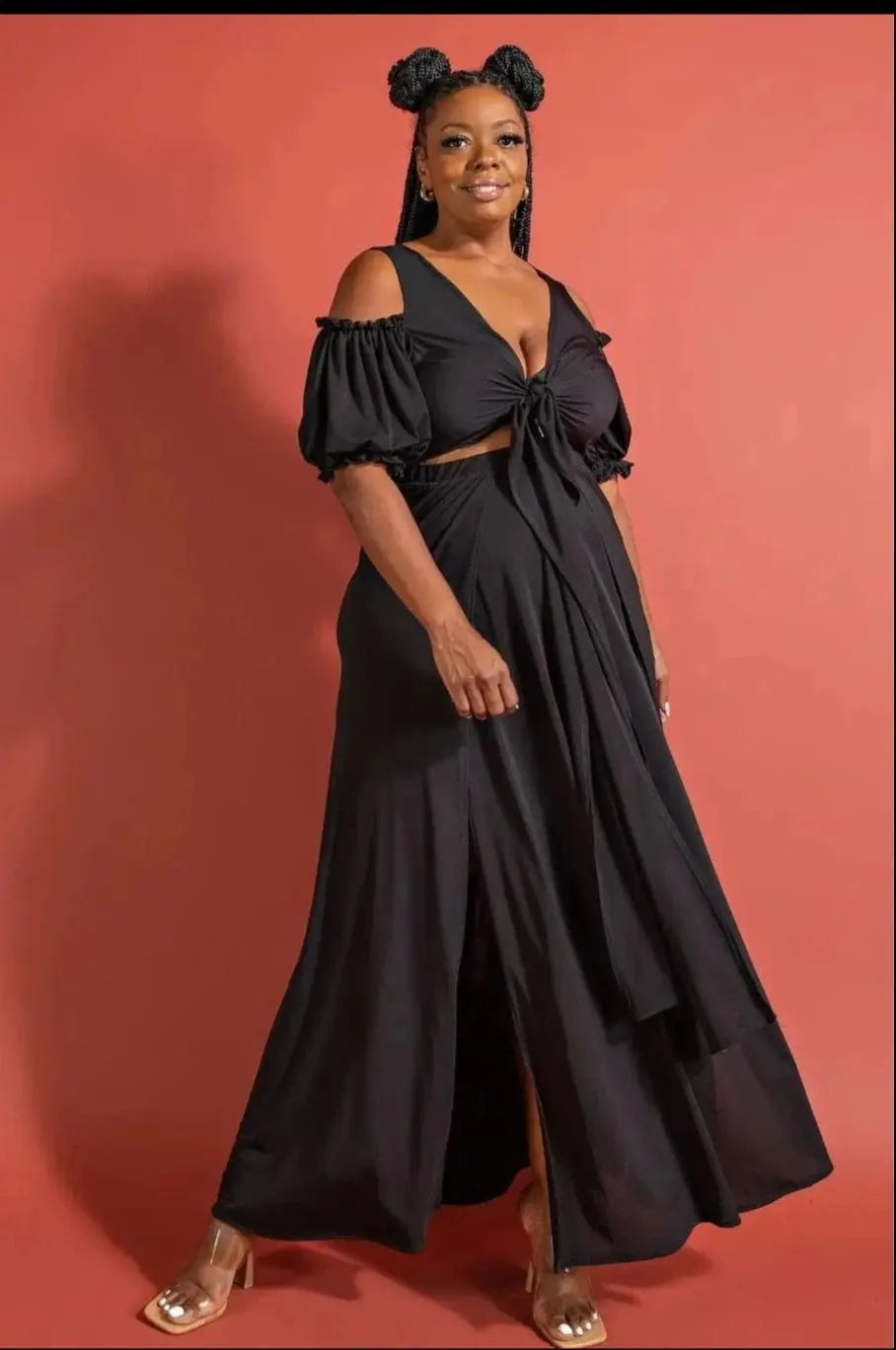 Natalia Surplice Maxi Skirt Sets - Balck