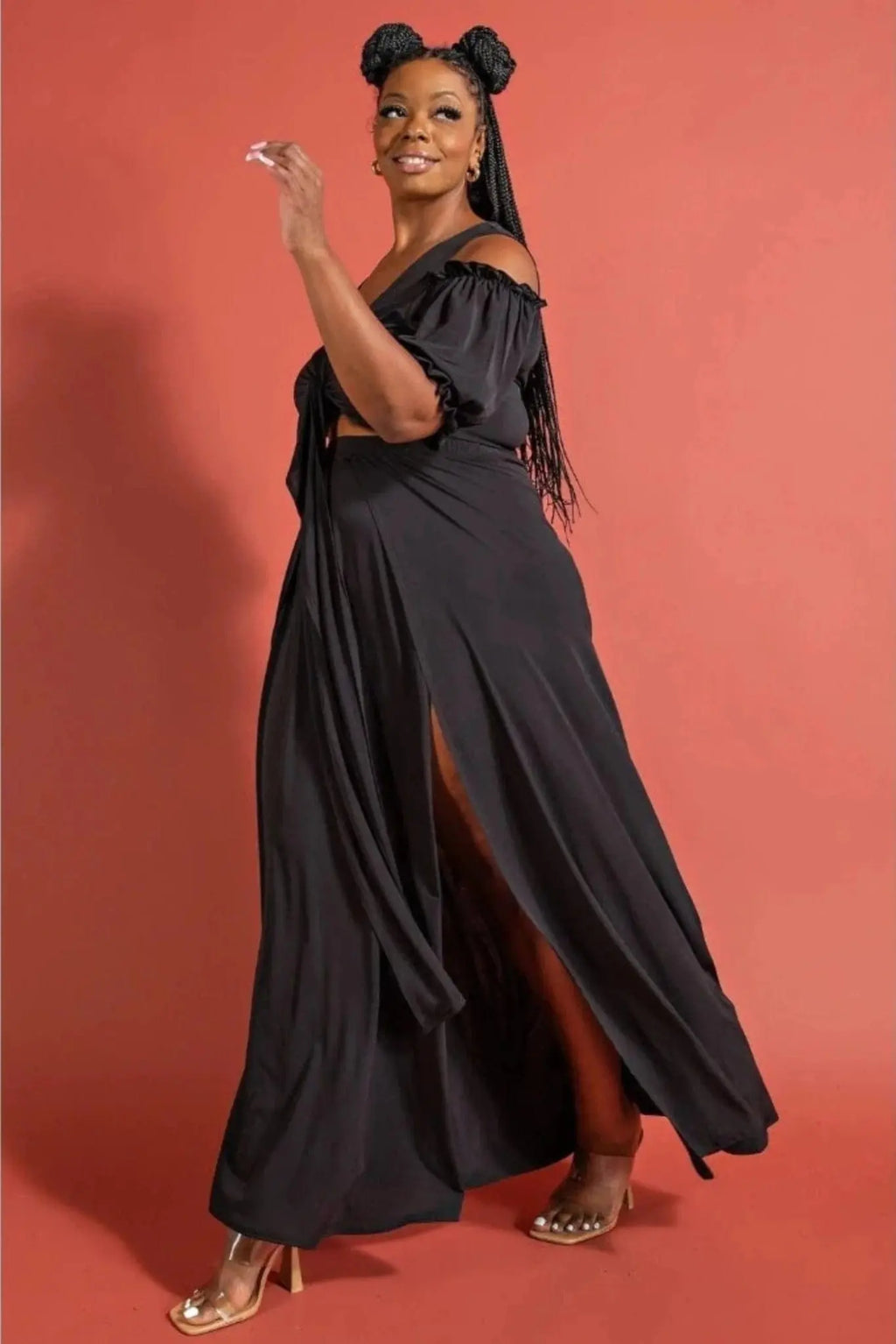 Natalia Surplice Maxi Skirt Sets - Balck