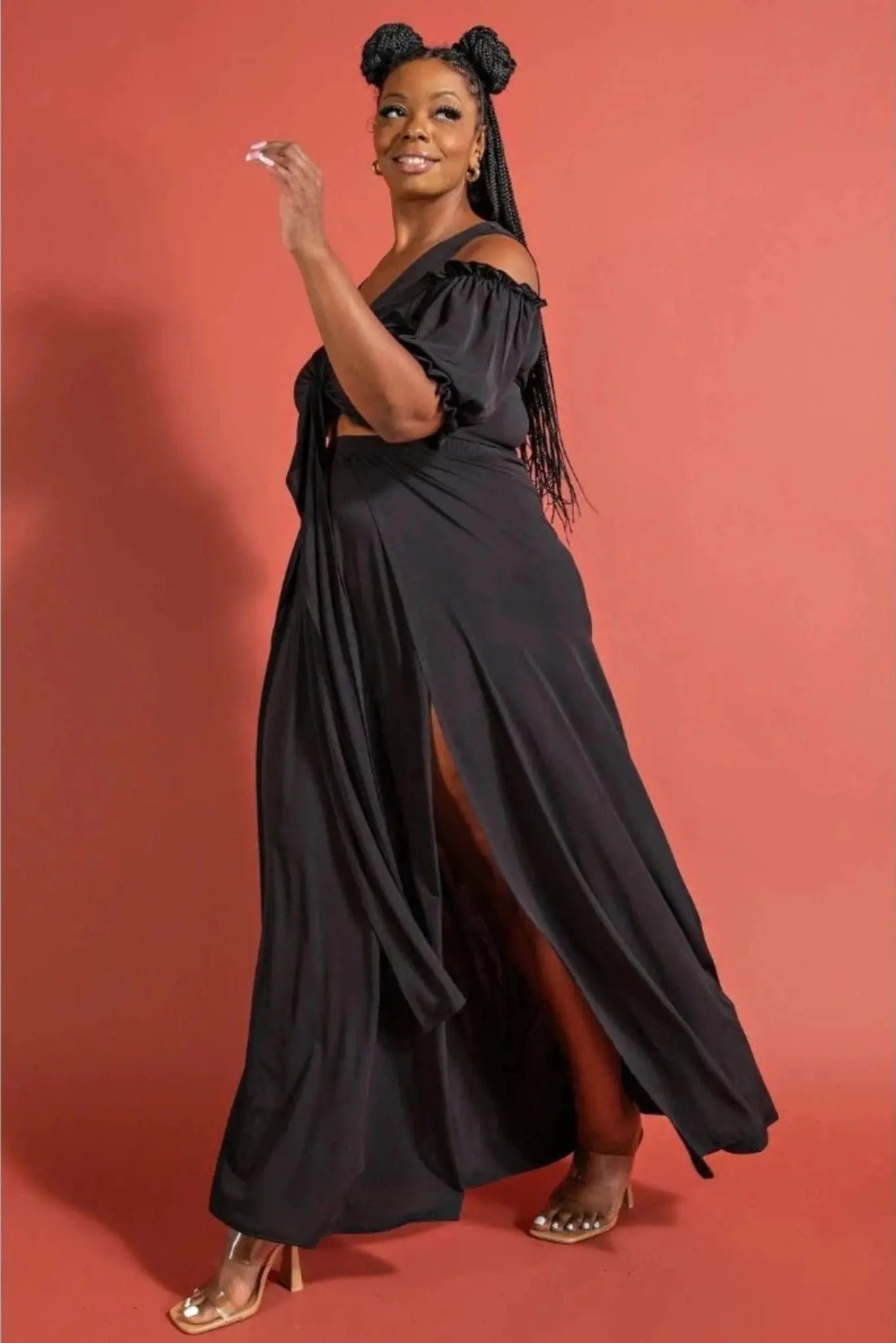 Natalia Surplice Maxi Skirt Sets - Balck