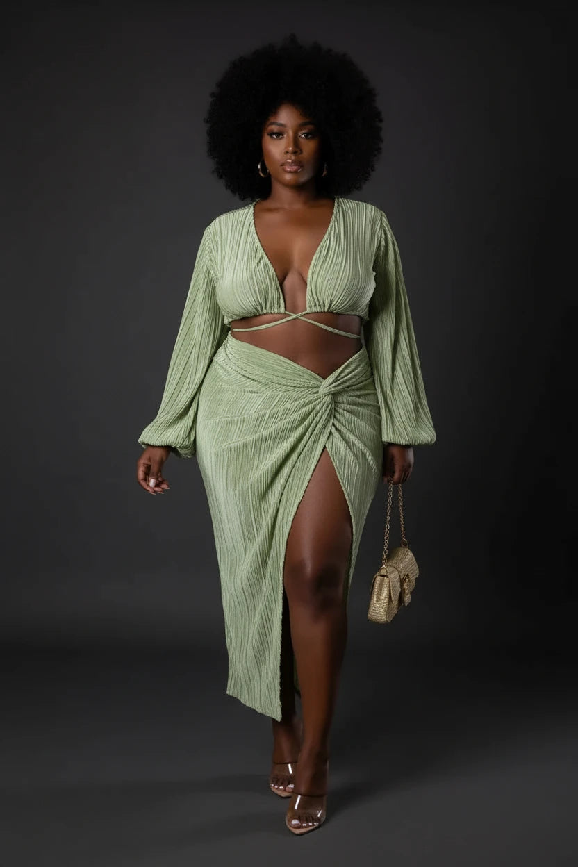 Yeah Night Out Bae Skirt Set-Green