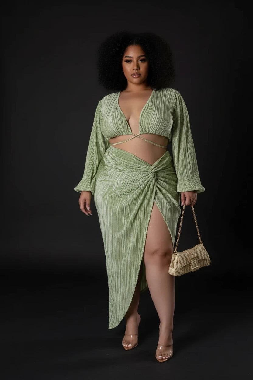 Yeah Night Out Bae Skirt Set-Green