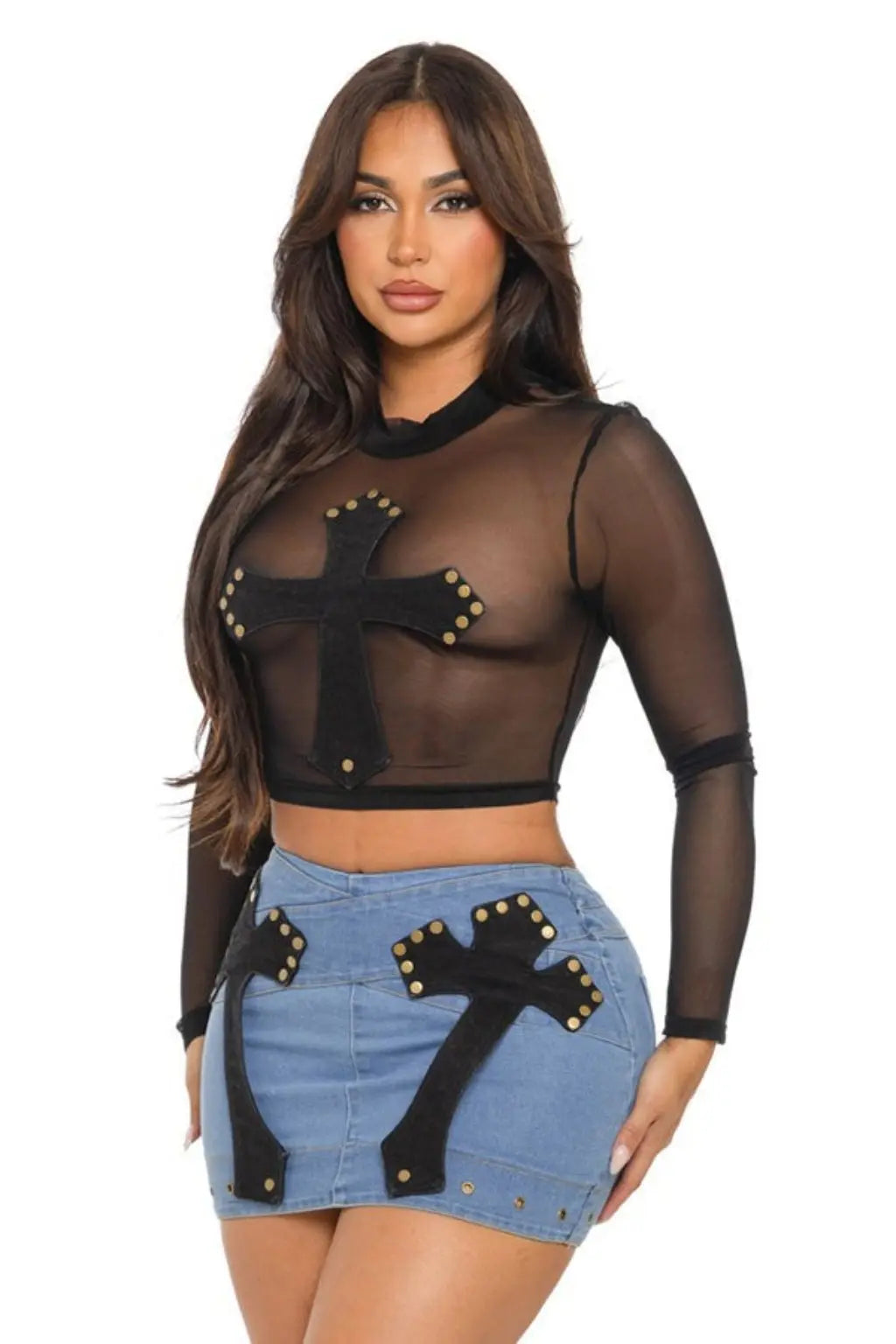 Melody Denim Micro Very Short Skirts Set Blue Wash