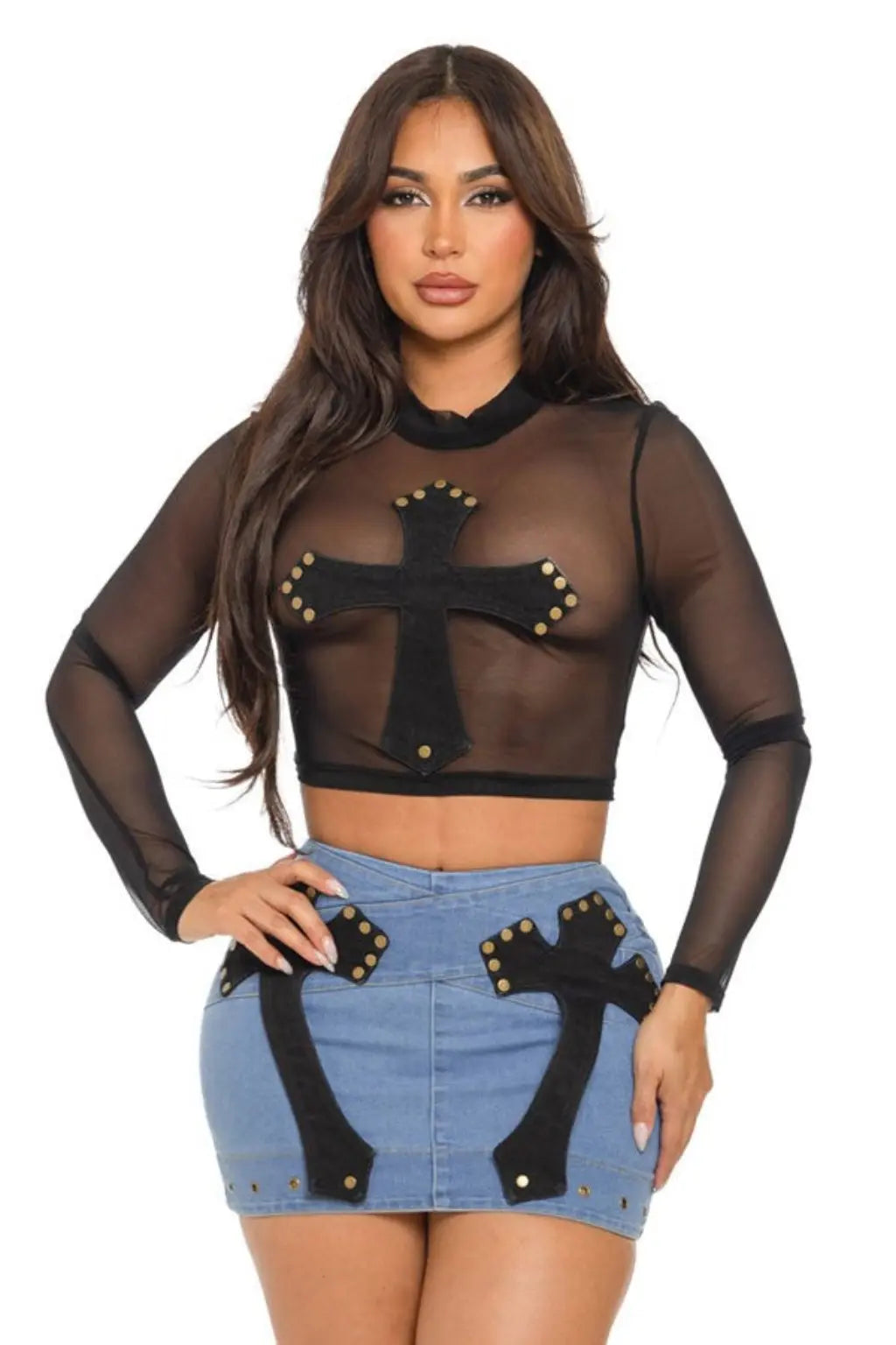 Melody Denim Micro Very Short Skirts Set Blue Wash