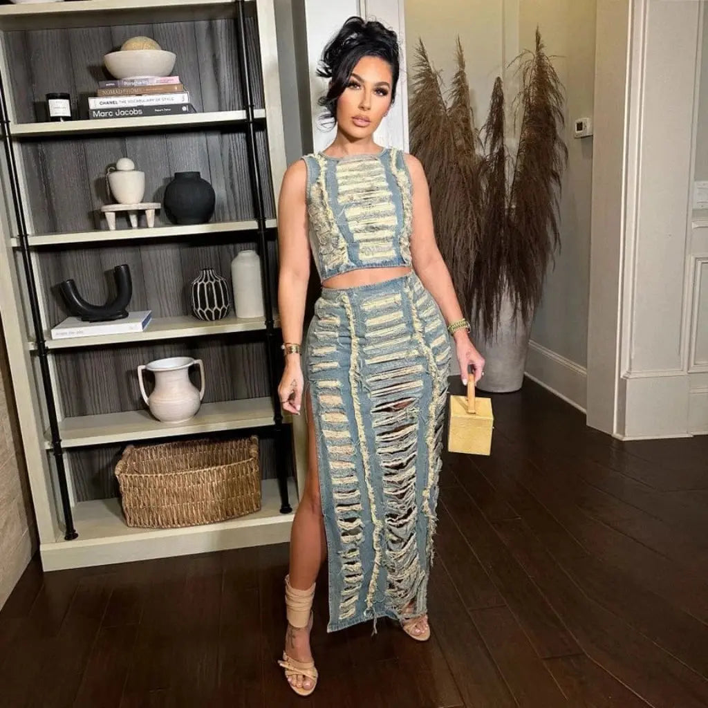 Harmony Ripped Two Piece Nordstrom Denim Skirt