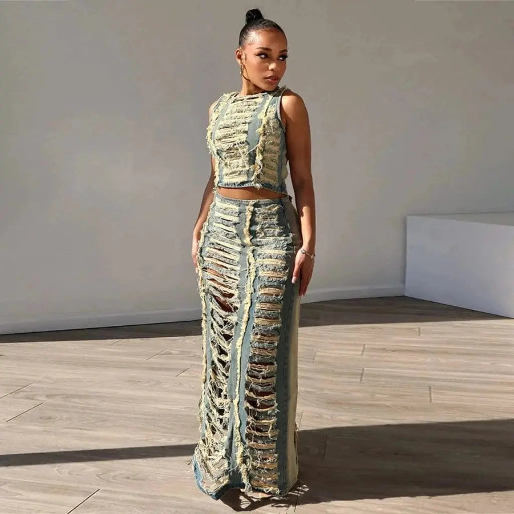 Harmony Ripped Two Piece Nordstrom Denim Skirt