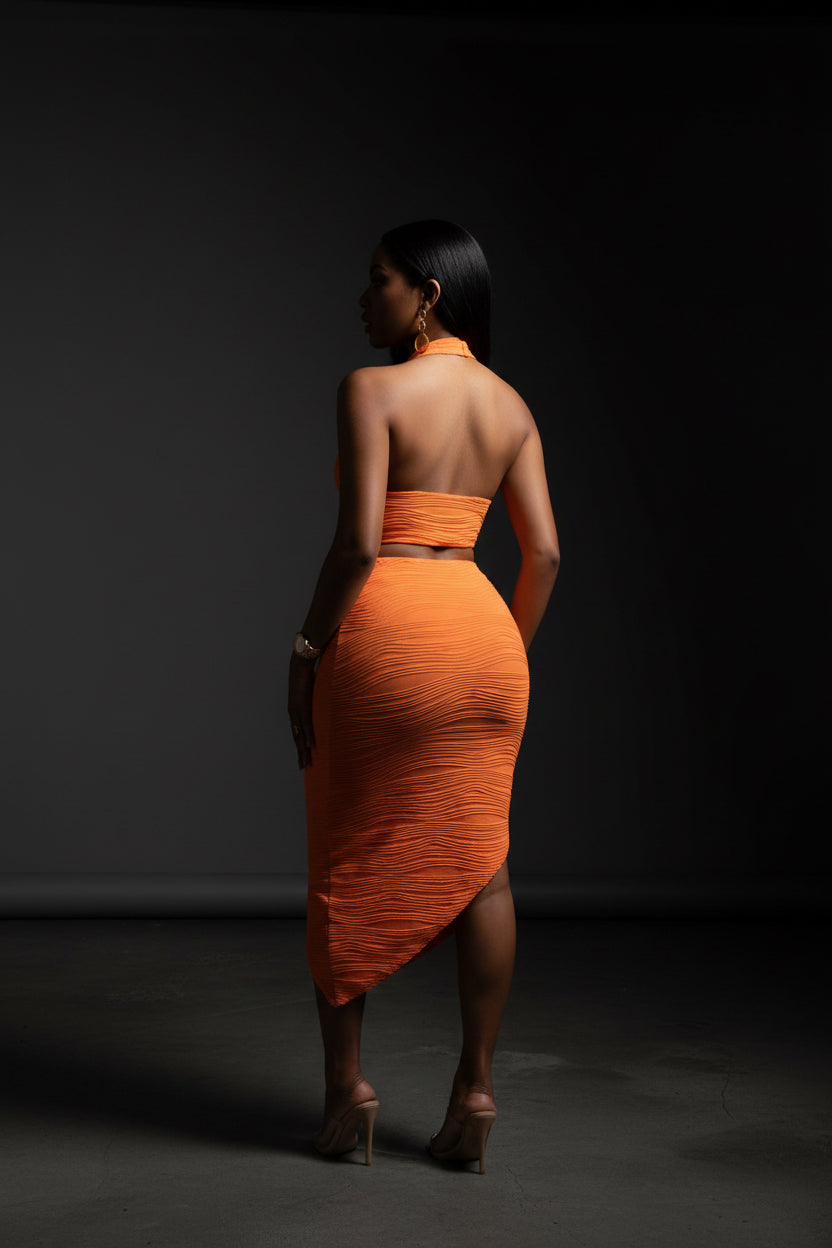 Plunging Samera Ring Out Skirt Set -Orange