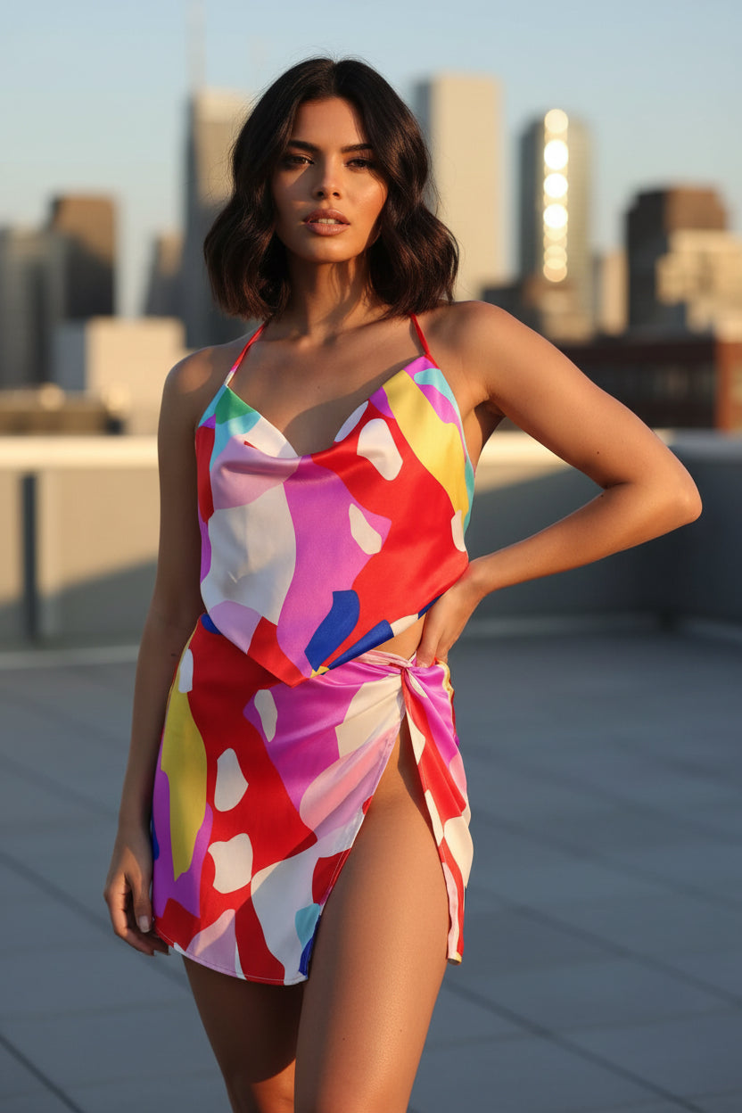 Tropical Gwtaway Skirt Set-Pink