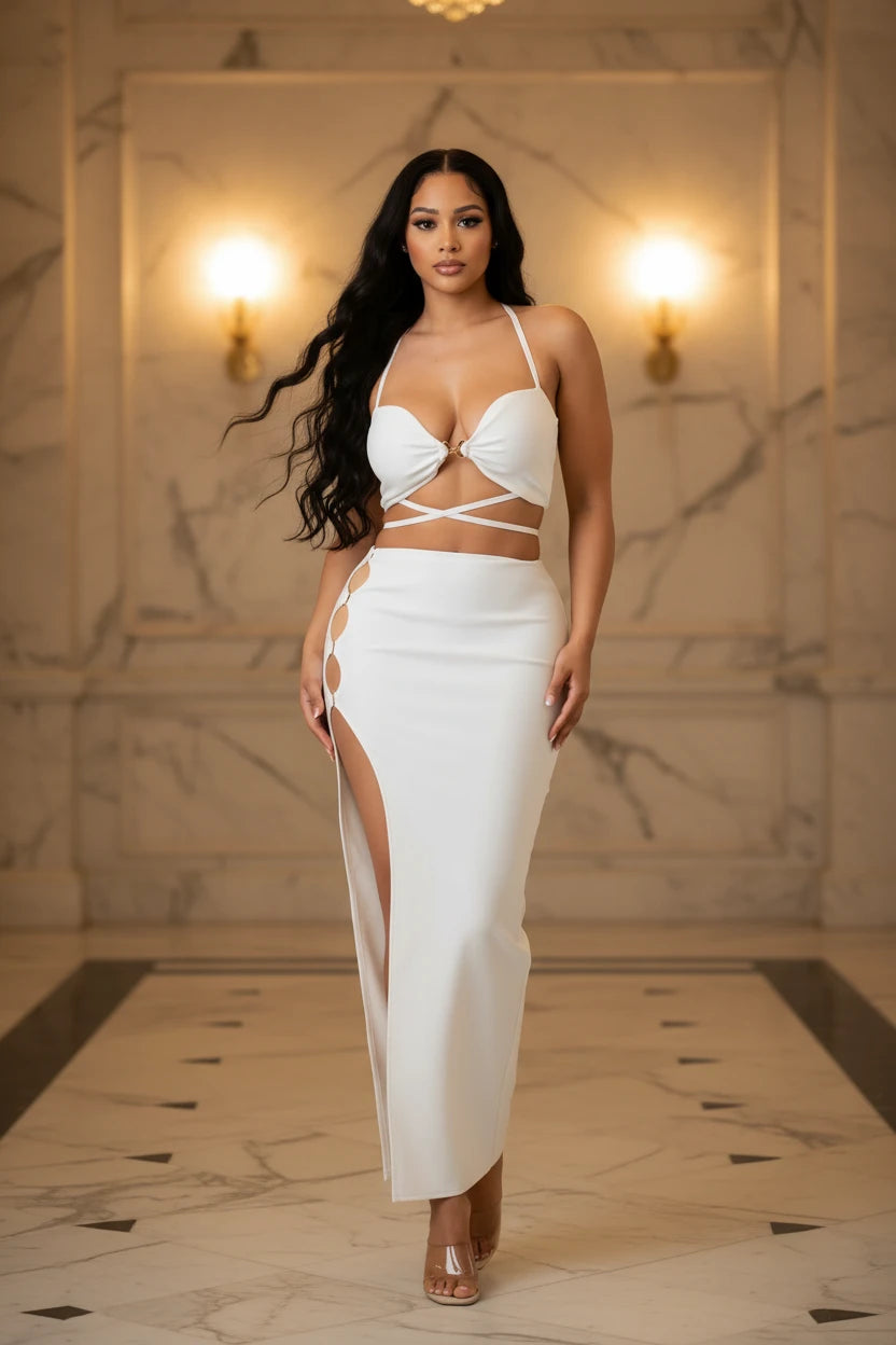 Catiana Feather Skirts Sets - White
