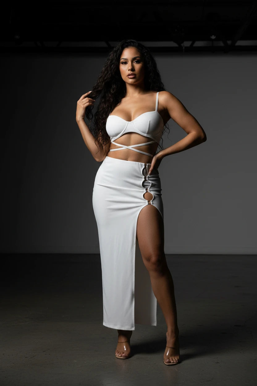 Catiana Feather Skirts Sets - White