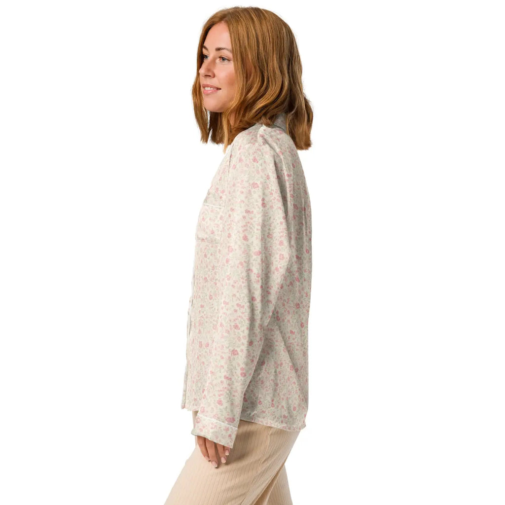 Floral Long Sleeve Pajama - Silky Relaxed Fit Shirt - DipaliZ