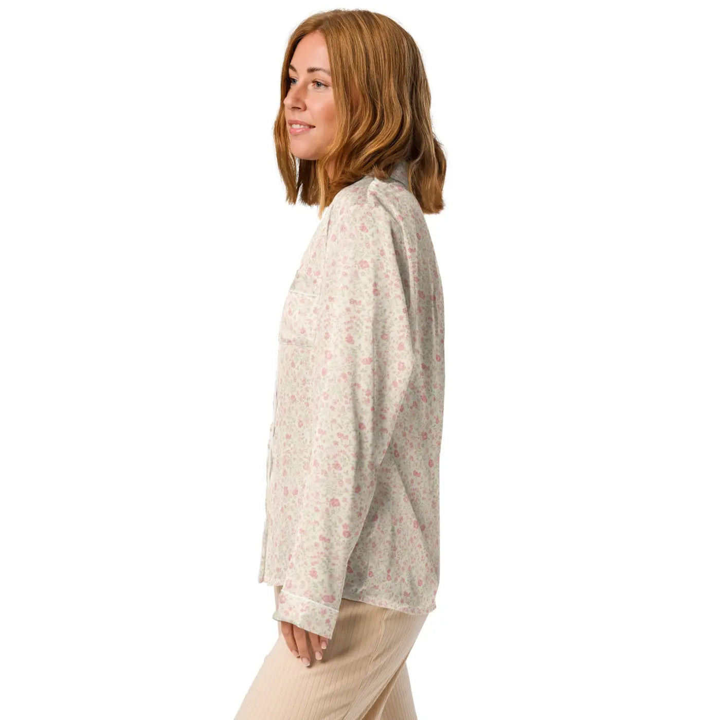Floral Long Sleeve Pajama - Silky Relaxed Fit Shirt - DipaliZ