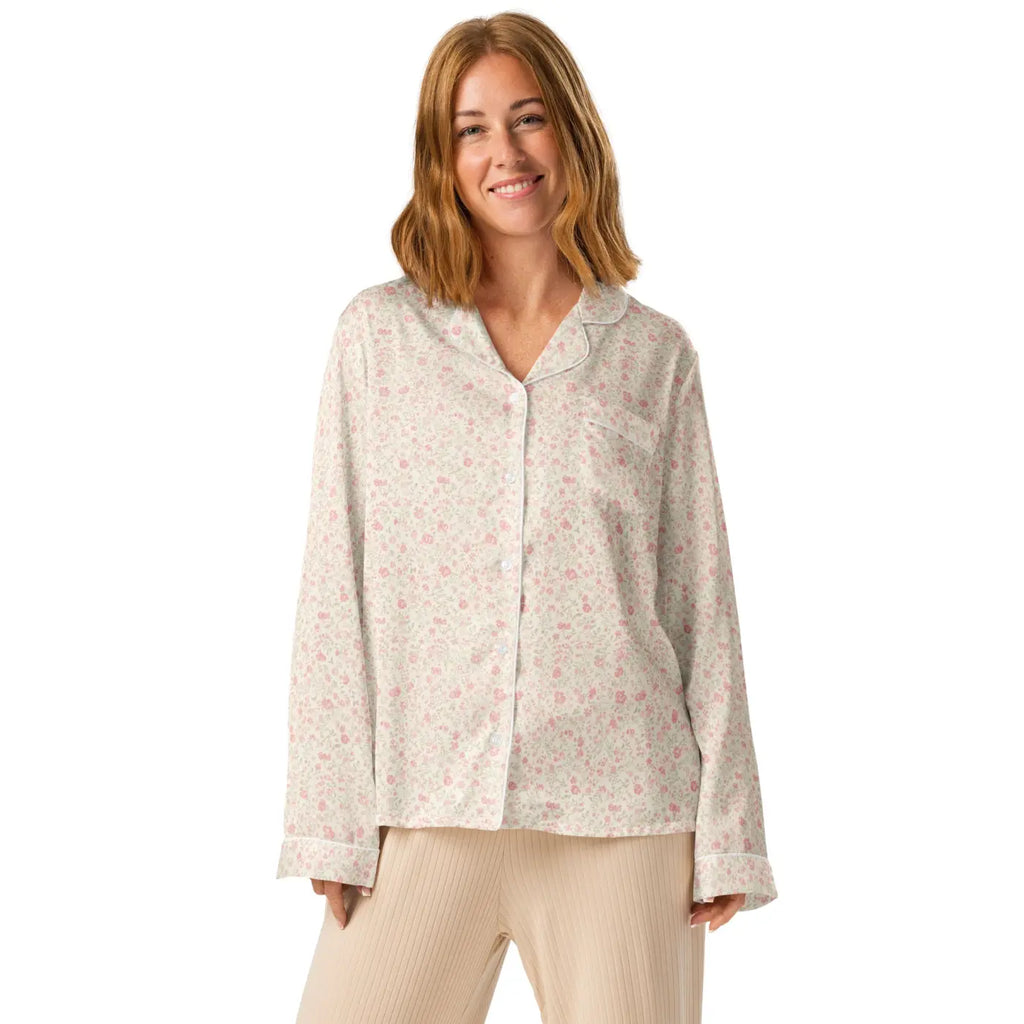 Floral Long Sleeve Pajama - Silky Relaxed Fit Shirt - DipaliZ