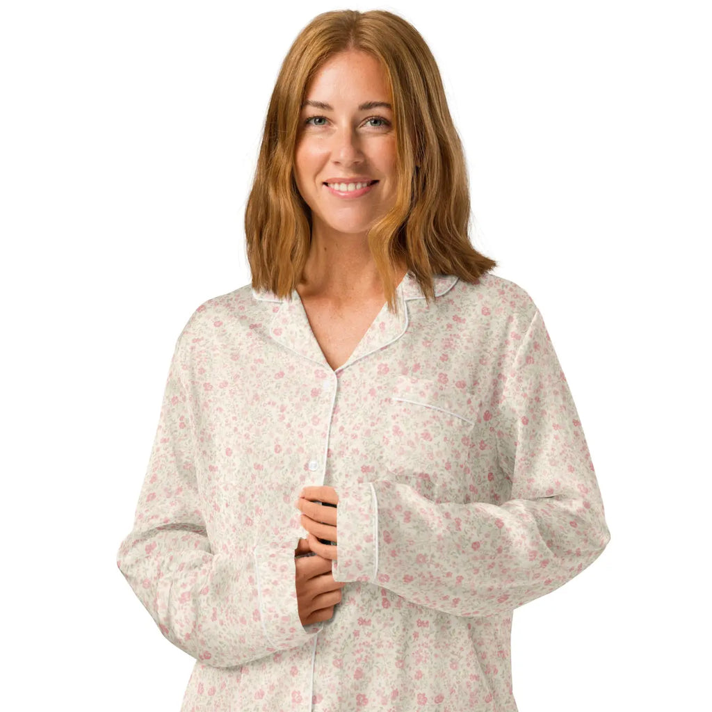 Floral Long Sleeve Pajama - Silky Relaxed Fit Shirt - DipaliZ