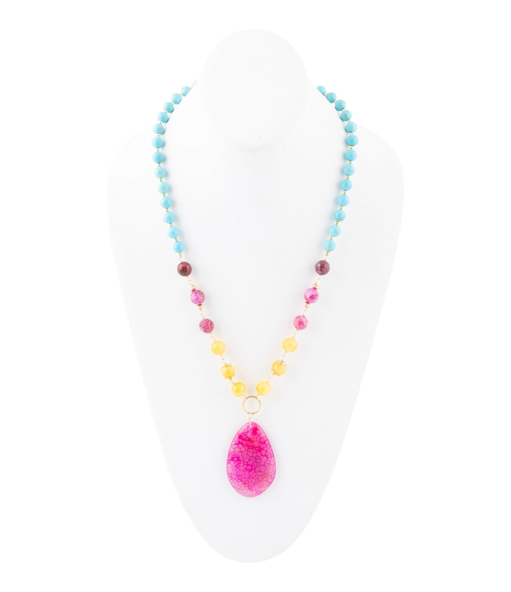 St. Augustine Pink Agate Golden Pendant Necklace